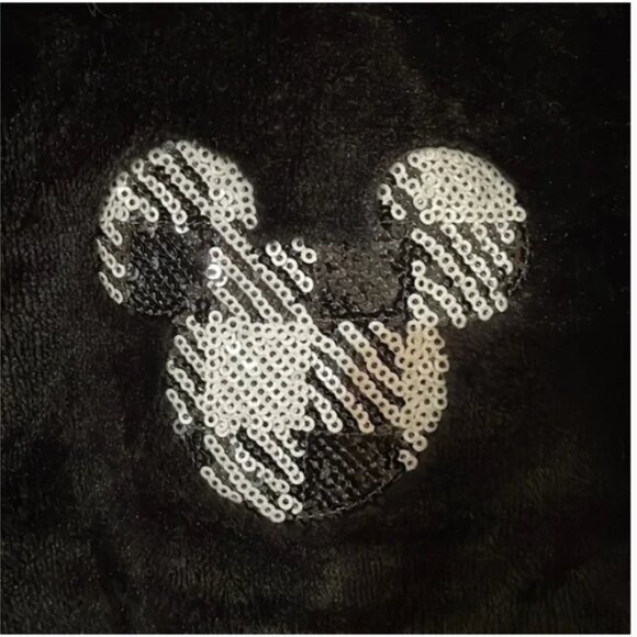 Disney Mickey Mouse Sequin Velvet Fuzzy Pullover Black Sweatshirt Women X-Large - Picture 2 of 14